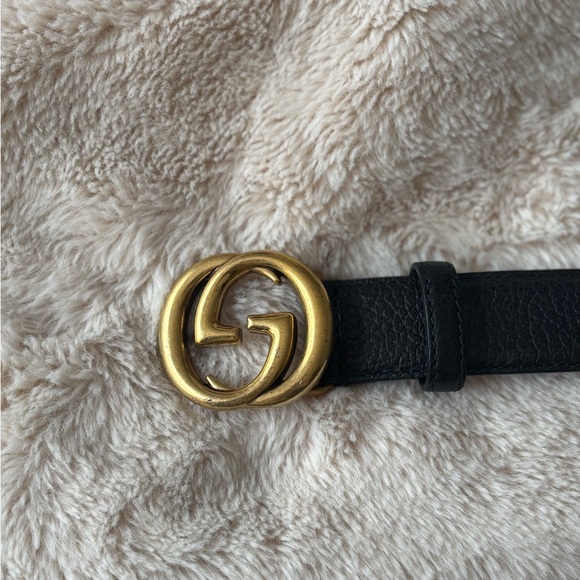 Gucci Black and Gold Leather Belt with Iconic GG Buckle , Authentic - Picture 1 of 3